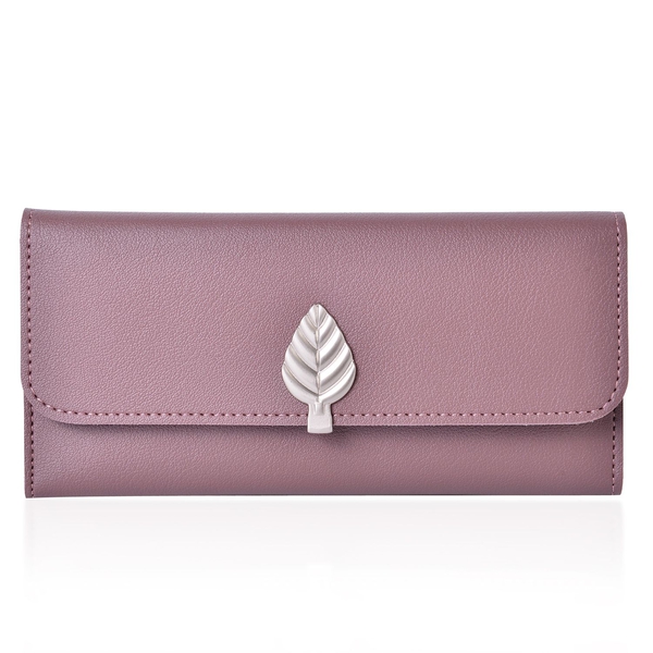 Designer Inspired - Purple Colour Ladies Wallet with Multiple Card Slots and Metallic Leaf at Front 