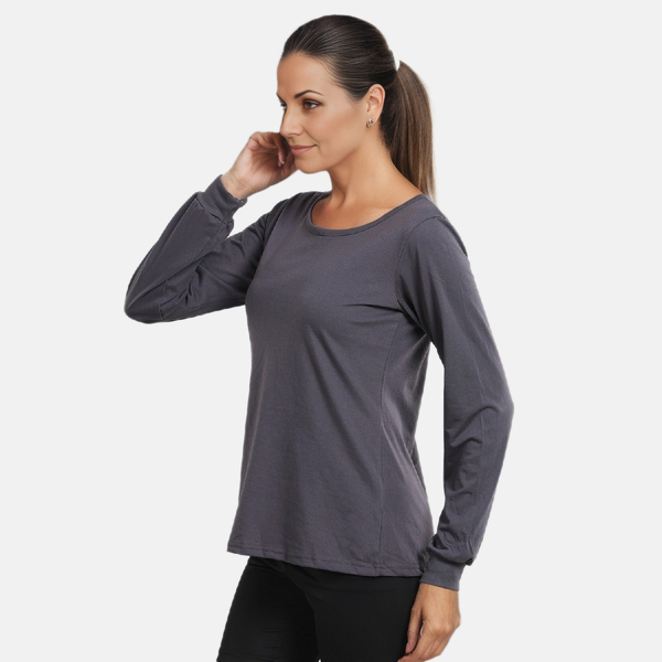 "100% Cotton single jercy loungwear Long Sleeve T- Shirt Color:Gray Size:S 61Lx91W CM"