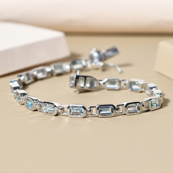 Espirito Santo Aquamarine Bracelet (Size - 7) in Platinum Overlay Sterling Silver 4.60 Ct, Silver Wt. 9.10 Gms