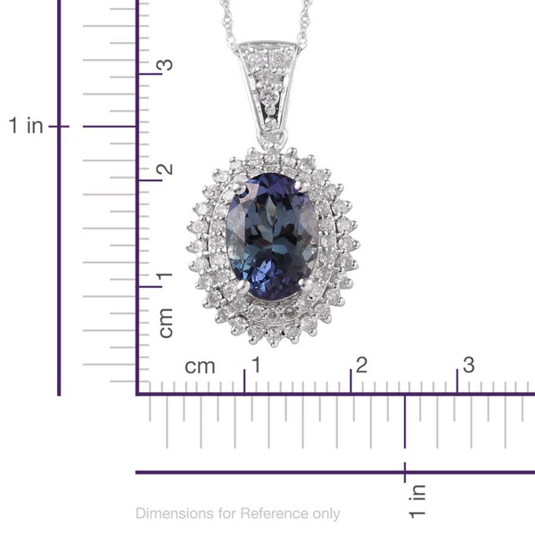 14K W Gold Bondi Blue Tanzanite (Ovl 3.00 Ct), Diamond Pendant With Chain 3.500 Ct.