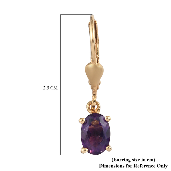 Amethyst Solitaire Lever Back Earrings in 14K Gold Overlay Sterling Silver 1.42 Ct.