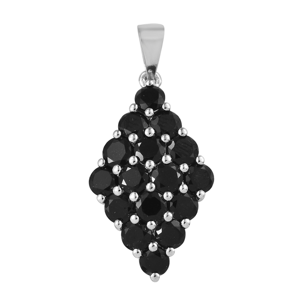 4.50 Ct Black Tourmaline Cluster Pendant in Platinum Plated Silver