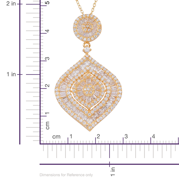 ELANZA AAA Simulated Diamond (Rnd) Pendant With Chain in 14K Gold Overlay Sterling Silver, Silver Wt 12.15 Gms.