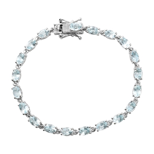 Skyblue Topaz Line Bracelet (Size 7) in Platinum Overlay Sterling Silver 11.00 Ct, Silver wt. 7.00 G