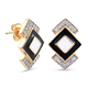 GP Art Deco Collection - Natural Cambodian Zircon and Blue Sapphire Enamelled Earrings in 14K Gold Overlay Sterling Silver
