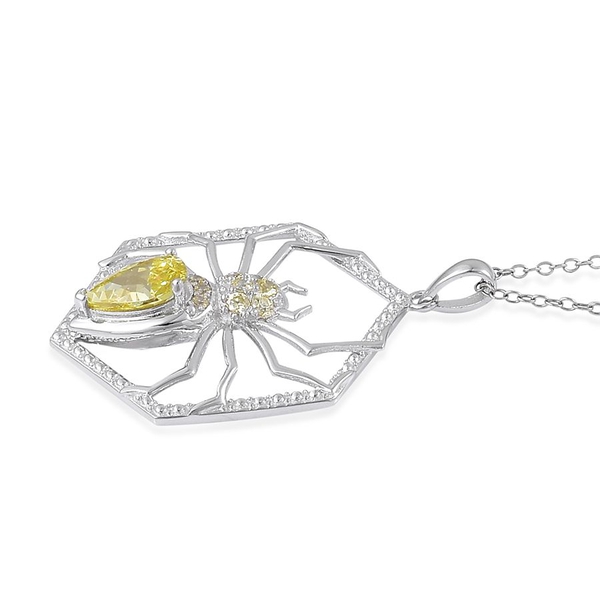 AAA Simulated Peridot Spider Pendant With Chain in Rhodium Plated Sterling Silver