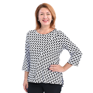 LA MAREY Stripe Pattern Jacquard Long Sleeve Top - Black & White