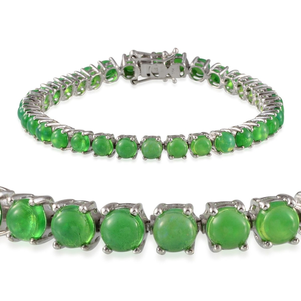 Green Ethiopian Opal (Rnd) Bracelet (Size 7.5) in Platinum Overlay Sterling Silver 12.500 Ct.