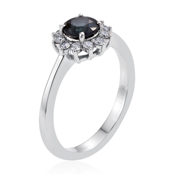 RHAPSODY 950 Platinum 1.15 Carat AAAA Kanchanaburi Blue Sapphire Round Halo Ring, Diamond VS E-F.