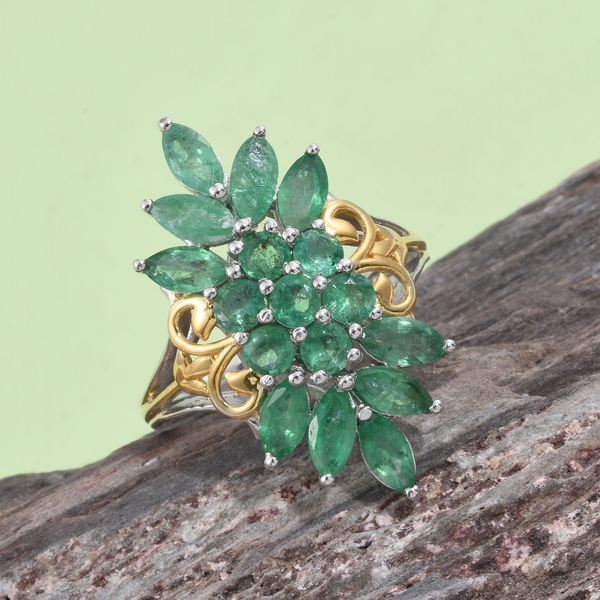 Kagem Zambian Emerald (Rnd) Ring in Platinum and Yellow Gold Overlay Sterling Silver 3.000 Ct.