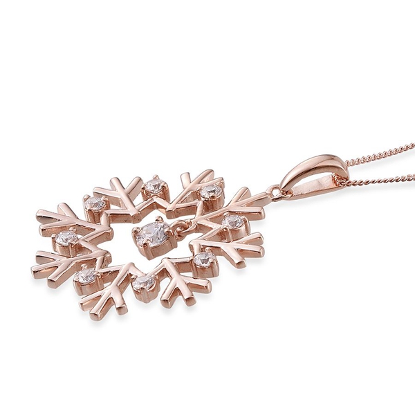Lustro Stella - Rose Gold Overlay Sterling Silver (Rnd) Snowflake Pendant With Chain Made with Finest CZ 0.730 Ct.