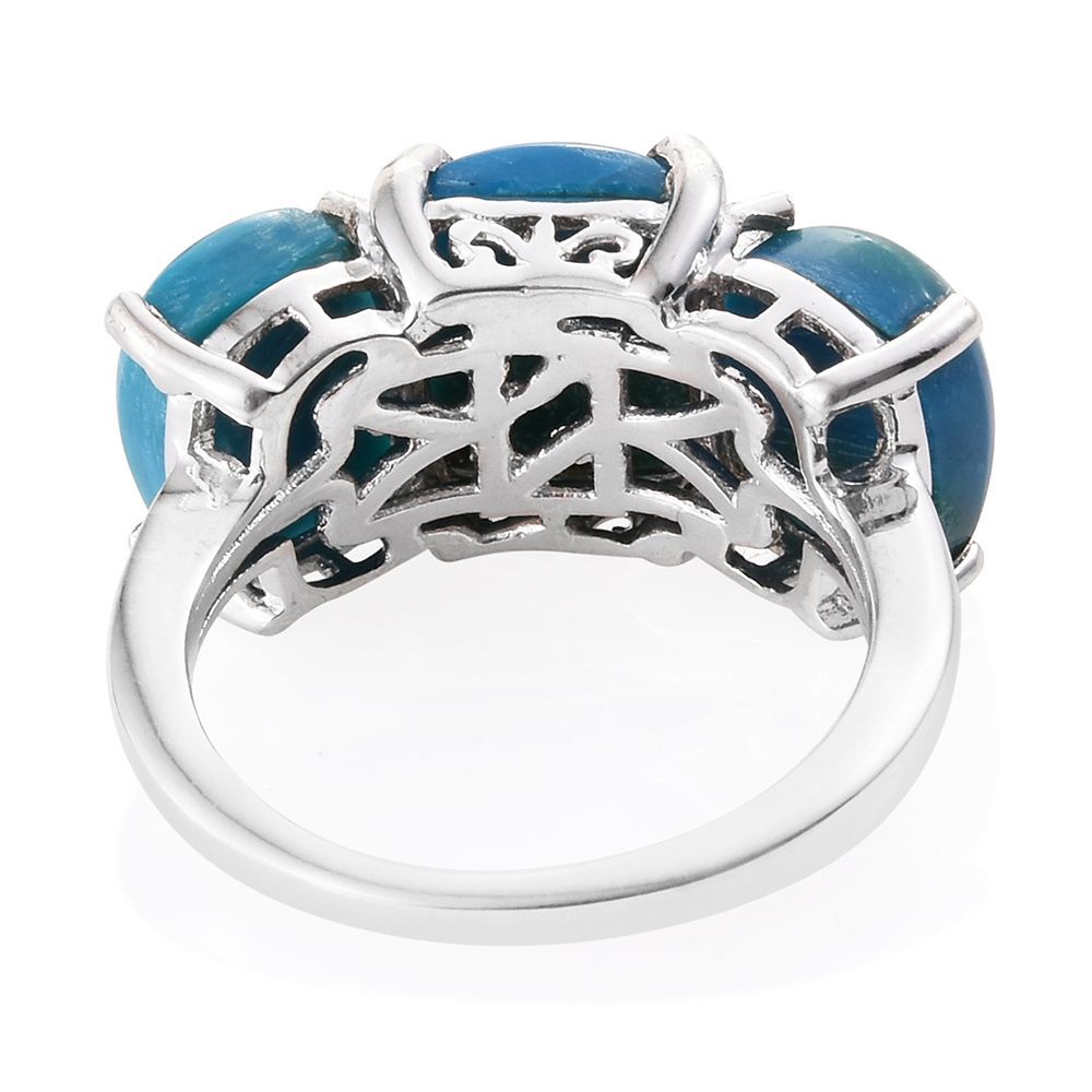 Natural Rare Opalina (Cush 2.40 Ct) 3 Stone Ring in Platinum Overlay Sterling Silver 5.650 Ct.