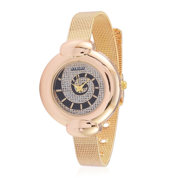 STRADA Japanese Movement Stardust Dial Water Resistant Watch in Gold Tone with Stainless Steel Back 