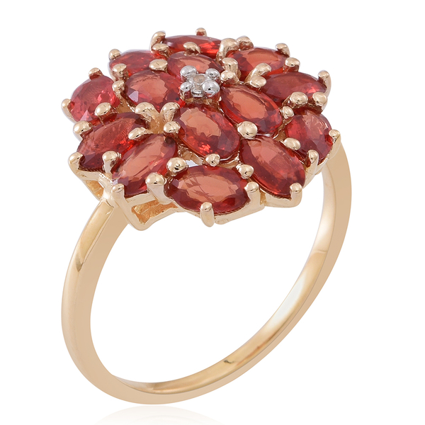 Exclusive Edition- 9K Yellow Gold Very Rare AAA Red Sapphire (Ovl), Natural White Cambodian Zircon Floral Ring 4.750 Ct.