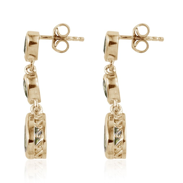 AA Hebei Peridot (Pear) Earrings (with Push Back) in 14K Gold Overlay Sterling Silver 3.250 Ct.