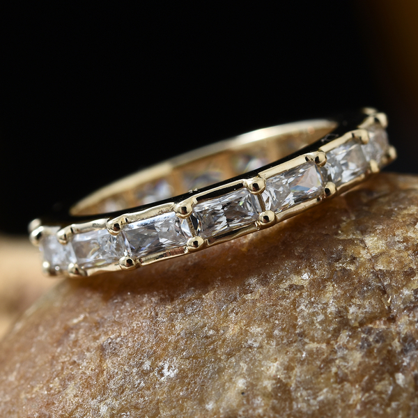 Lustro Stella 9K Yellow Gold (Bgt) Eternity Band Ring Made with Finest CZ, Gold wt 3.04 Gms