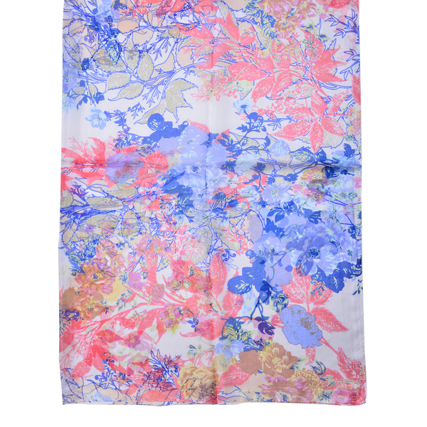 100% Mulberry Silk White, Pink and Multi Colour Floral Pattern Pareo (Size 180x110 Cm)