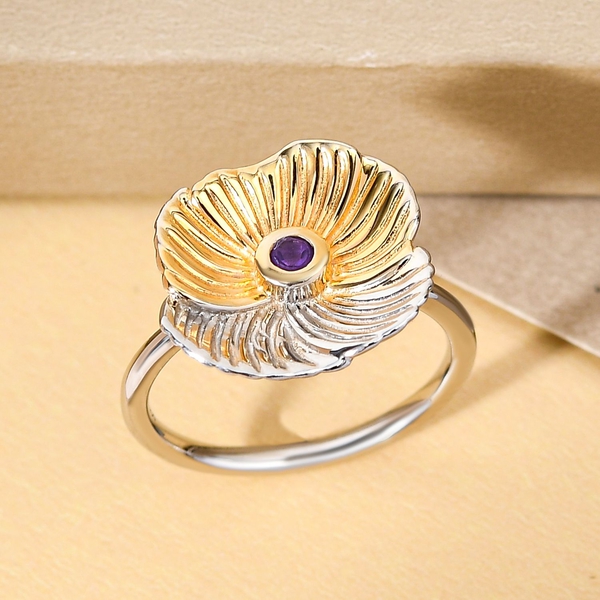 Amethyst Floral Ring in Platinum and Yellow Gold Overlay Sterling Silver