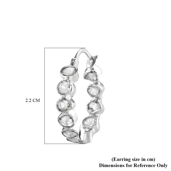 Polki Diamond Hoop Earrings (with Clasp) in Sterling Silver 1.00 Ct.
