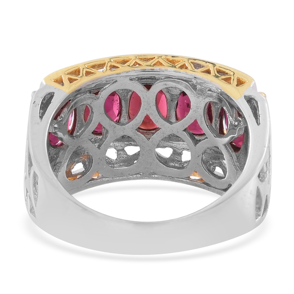 Rhodolite Garnet (Ovl) 5 Stone Ring in Rhodium and Yellow Gold Overlay Sterling Silver 4.500 Ct, Silver wt. 6.70 Gms.