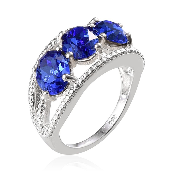 - Sapphire Colour Crystal (Ovl) Trilogy Ring in Sterling Silver 3.250 Ct.