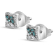 Blue and White Diamond (Bgt) Stud Earrings (With Push Back) in Platinum Overlay Sterling Silver 0.061 Ct.