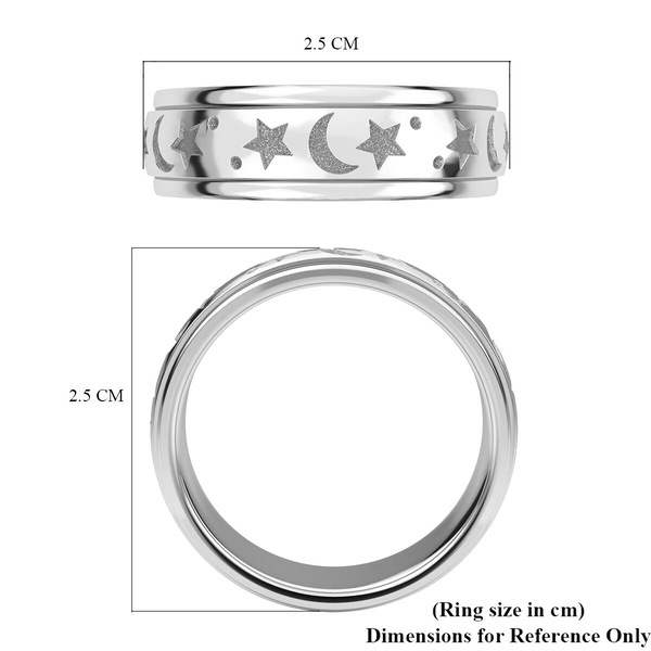 Platinum Overlay Sterling Silver Moon & Star Spinner Ring