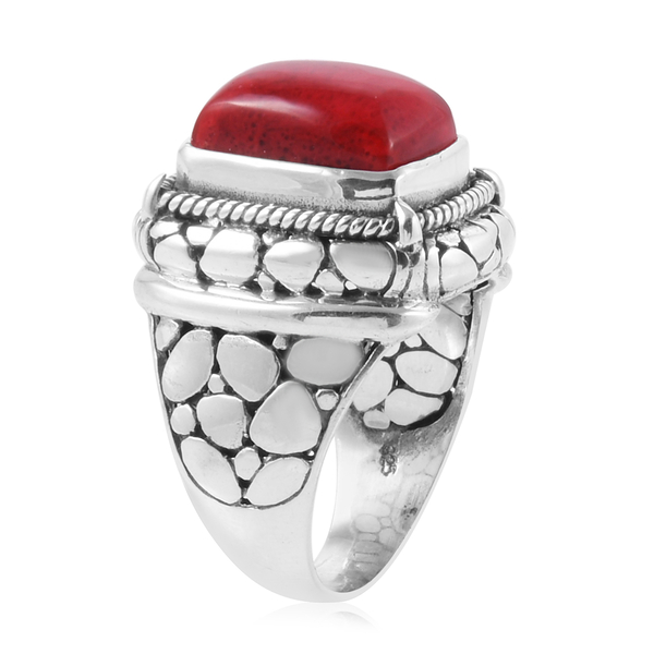 Royal Bali Collection Sponge Coral (Sqr) Crocodile Skin Texture Ring in Sterling Silver, Silver wt 9.50 Gms.