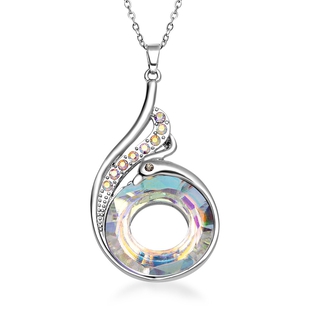 Simulated Mercury Mystic Topaz, White & Grey Austrian Crystal Pendant with Chain (Size 20 With 2 Inc