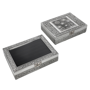 set of 2 handcrafted black faux velvety mini aluminum Butterfly engraved Storage boxes with transparent and lion lids