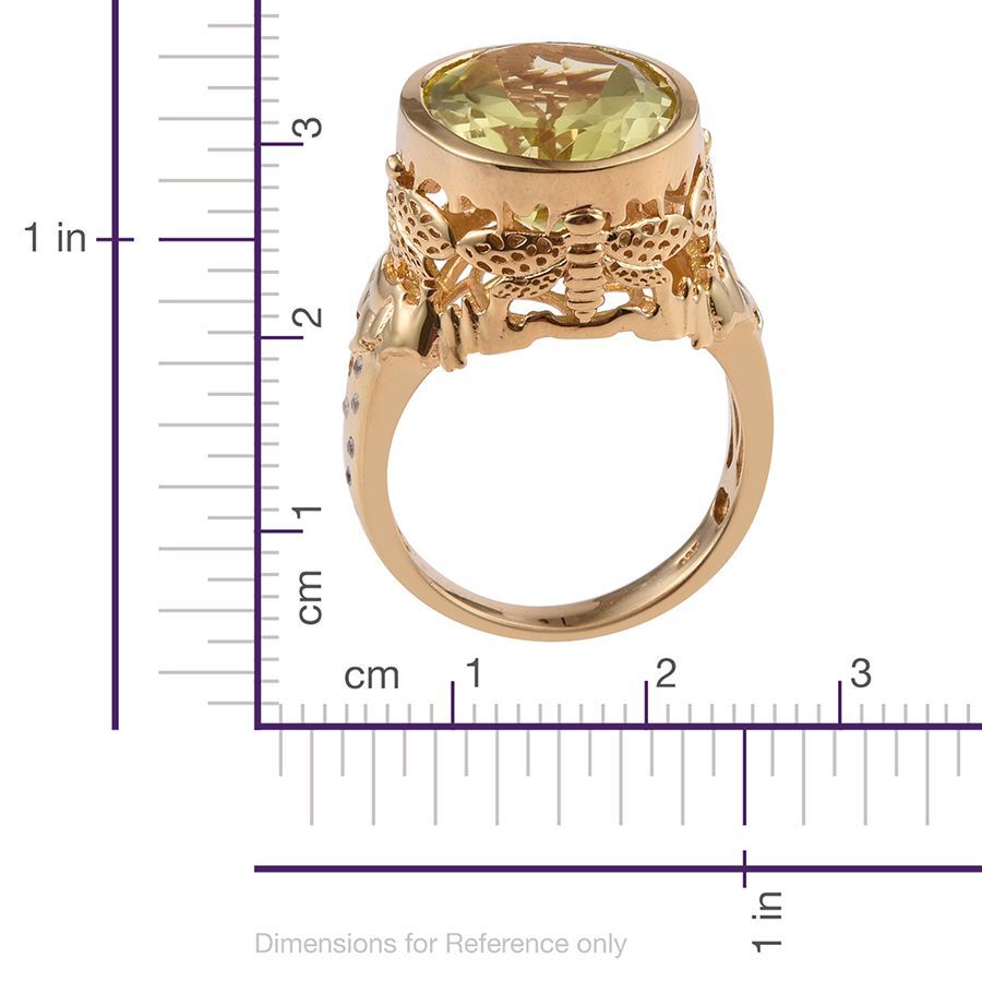 Natural Ouro Verde Quartz (Ovl 15.65 Ct), Natural Cambodian Zircon Ring in 14K Gold Overlay Sterling Silver 15.750 Ct.
