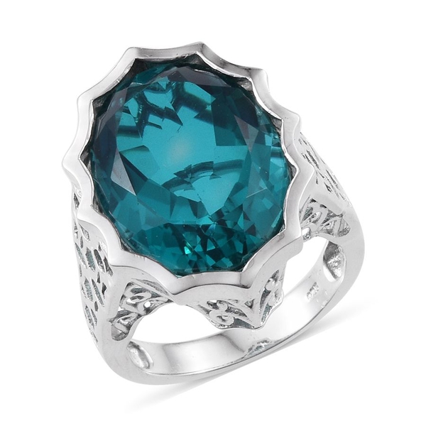 Capri Blue Quartz (Ovl) Ring in Platinum Overlay Sterling Silver 18.750 Ct.