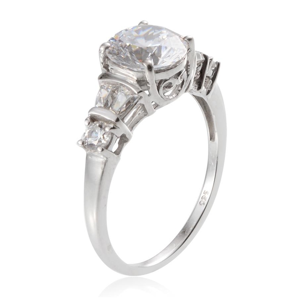 Lustro Stella - Platinum Overlay Sterling Silver (Rnd) Ring Made with Finest CZ 2.580 Ct.