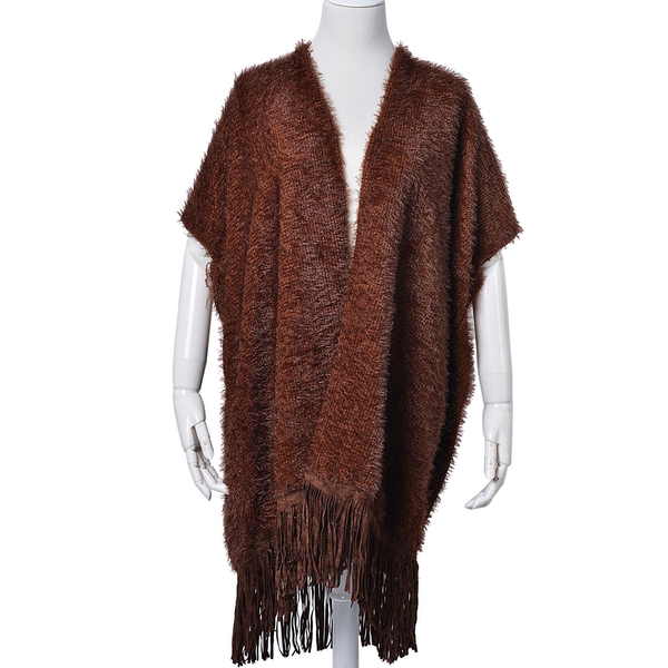 Chocolate Colour Cardigan with Fringes (Size 85x85 Cm)