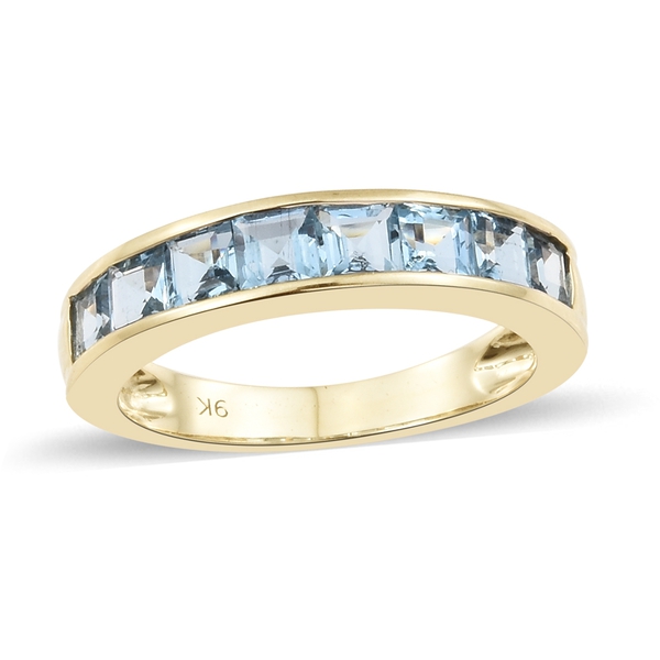 9K Yellow Gold AA Santa Maria Aquamarine (Princess) Half Eternity Band Ring 1.500 Ct.