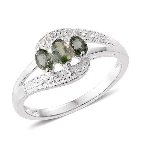Songea Green Sapphire (Ovl) 3 Stone Ring in Sterling Silver