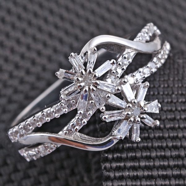 Diamond (Rnd) Twin Floral Ring in Platinum Overlay Sterling Silver 0.330 Ct.