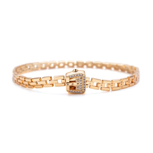 Simulated Diamond Bracelet (Size 6-7.5 Inch ) in Yellow Gold Tone