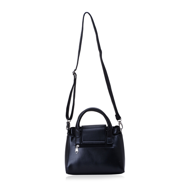 Black Colour Tote Bag with External Zipper Pocket and Adjustable and Removable Shoulder Strap (Size 25x15x10 Cm)
