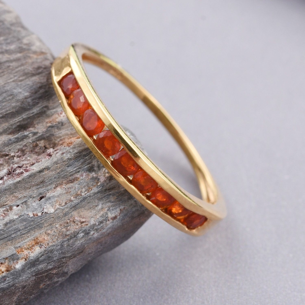 Jalisco Fire Opal (Rnd) Half Eternity Band Ring in 14K Gold Overlay Sterling Silver 0.500 Ct.