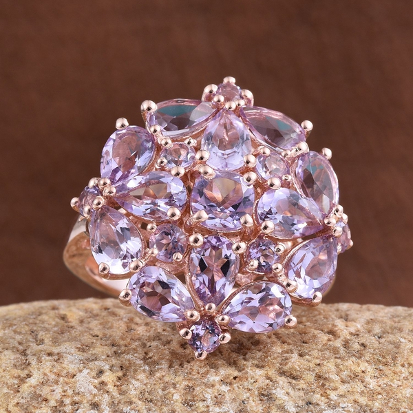 Rose De France Amethyst (Cush 0.50 Ct) Cluster Ring in Rose Gold Overlay Sterling Silver 5.750 Ct.