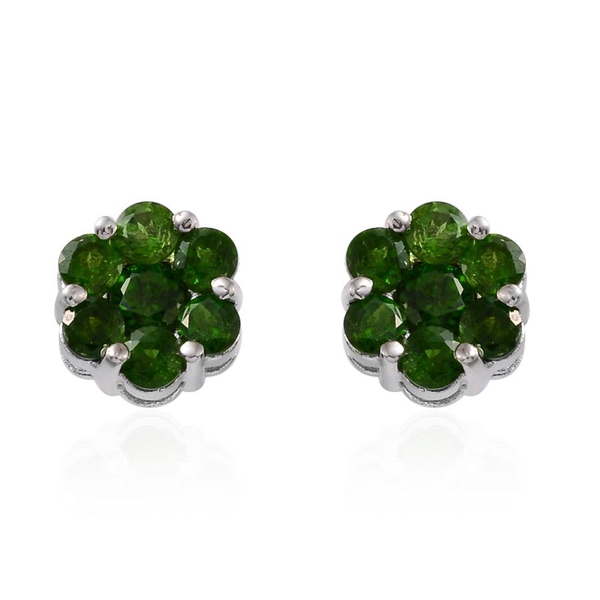 Chrome Diopside (Rnd) Floral Stud Earrings (with Push Back) in Platinum Overlay Sterling Silver 2.25