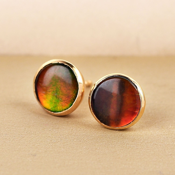 Ammolite Stud Earrings (with Push Back) in Vermeil Yellow Gold Overlay Sterling Silver 3.00 Ct.