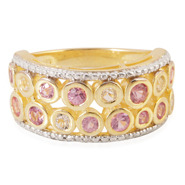 Pink Sapphire (Rnd), White Topaz Ring in 14K Gold Overlay Sterling Silver 2.240 Ct.