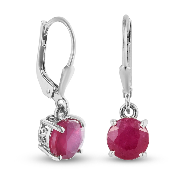 AA African Ruby (FF) Lever Back Earrings in Platinum Overlay Sterling Silver 4.13 Ct.