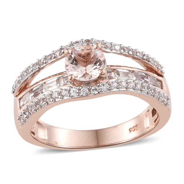 2.25 Ct Marropino Morganite and Zircon Classic Ring in Rose Gold Plated Silver