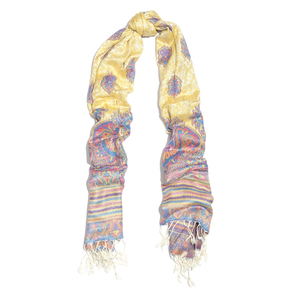 Yellow, Pink and Multi Colour Scarf with Fringes (Size 180x70 Cm)