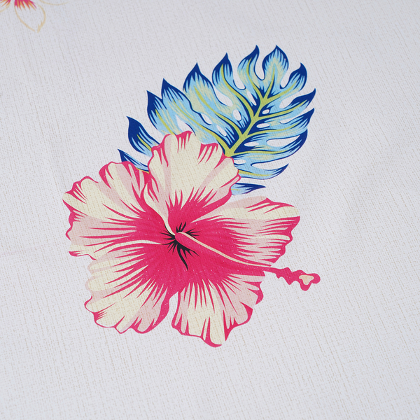 100% Waterproof PVC Table Cloth with Hibiscus Floral and Leaves Pattern (Size 200x137cm) - Cream & Multi