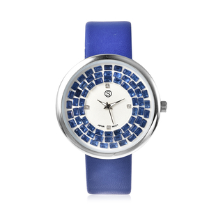 STRADA Japanese Movement White Austrian Crystal and Simulated Tanzanite Studded Water Resistant Watch with Dark Blue Colour Strap