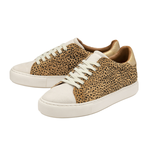 Ravel Leopard Print Lace Up Trainer in White and Brown